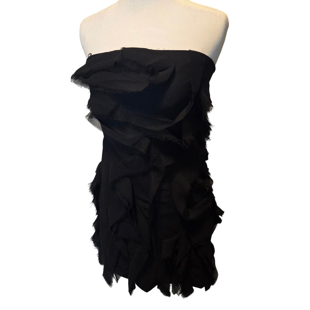 Zara Women's Black Scalloped Strapless Mini Dress‎ Ruffled Size S